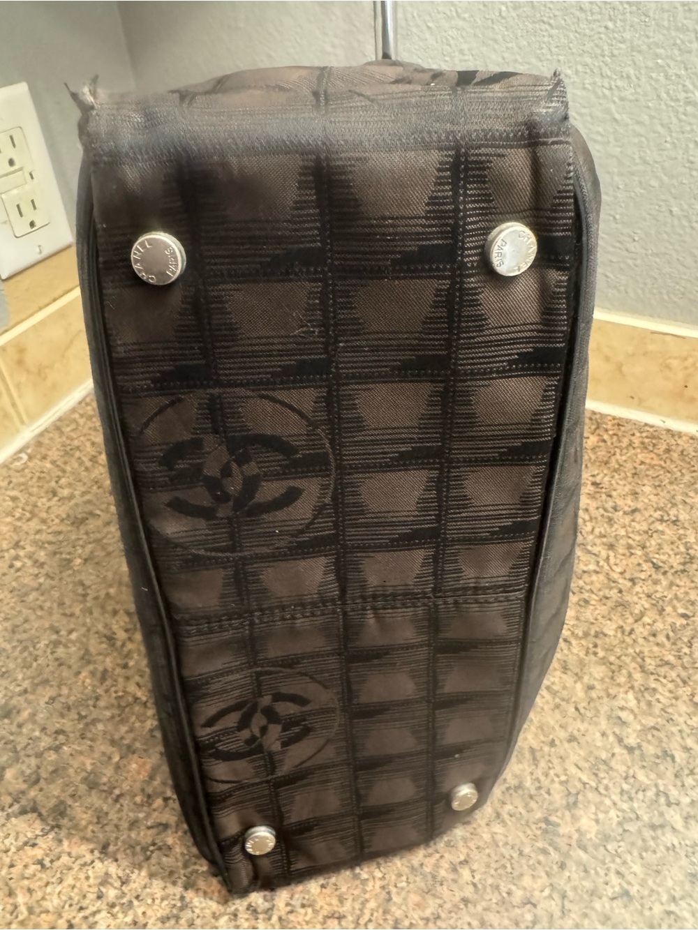 Chanel travel line tote (small) with Jacard logo pattern in charcoal black. EUC - Picture 6 of 9